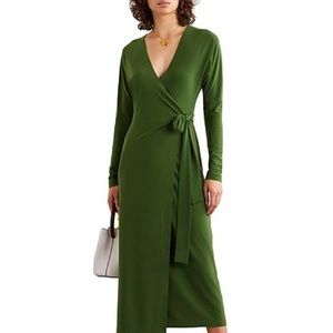Norma Kamali Dolman stretch jersey wrap midi dress Green Small
